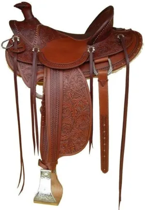 New Western Hot Seat Carved and Tooled Leather Dark Tan Pleasure Trail Saddle Ranch Work Collection Head Stall Breast Collar, Reins Included Set-All Customization Available