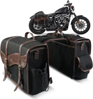 NICECNC Motorcycle Saddle Bags, Vintage Oil Waxed Canvas Motorcycle Saddlebags, Motorcycle Panniers Side Throw Over Saddle Bags Compatible with Harley