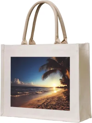 Night Beach View printed Canvas Carrying Tote Bag Handbag Shopping Bag