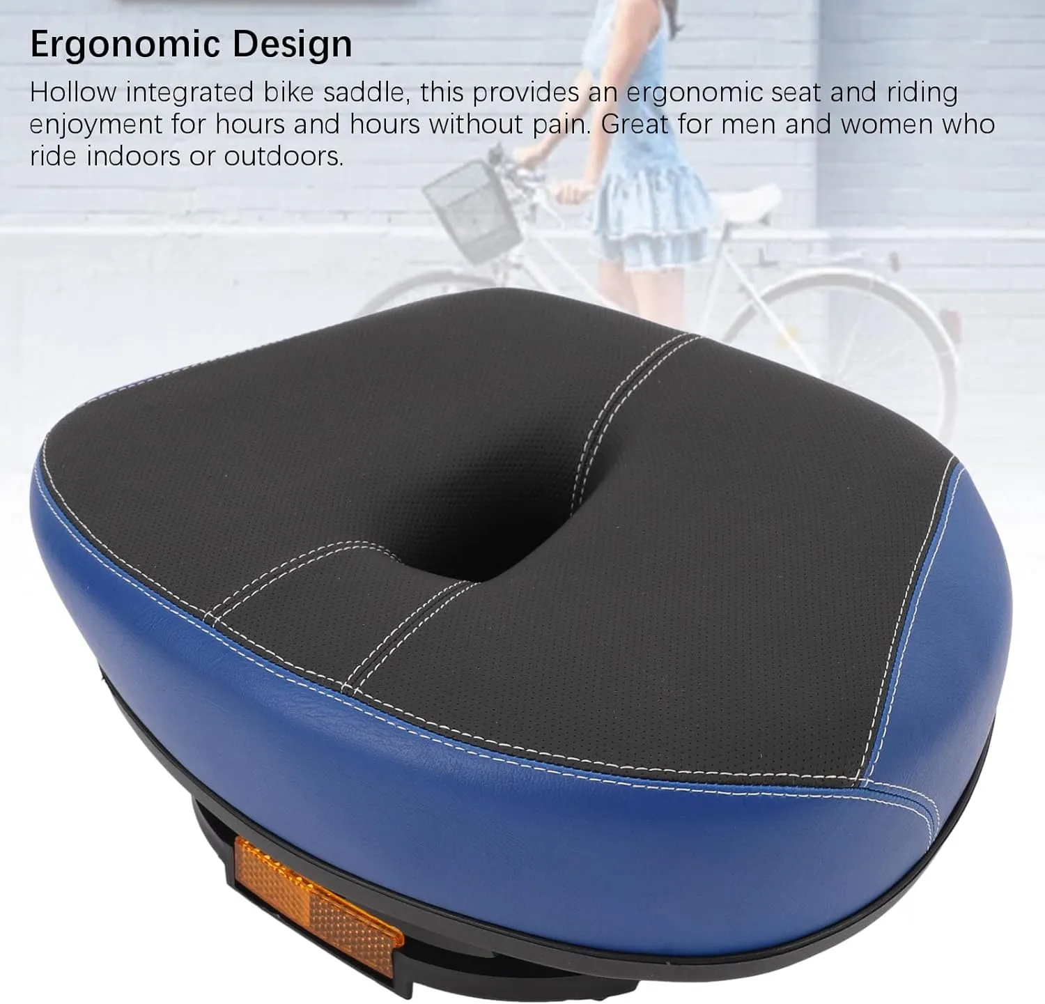 Noseless Bike Seats, Wide Bike Saddle Replacement Thickened Hollow Breathable Shock Absorbing City Mountain Bike SeatsCushion for Men Women
