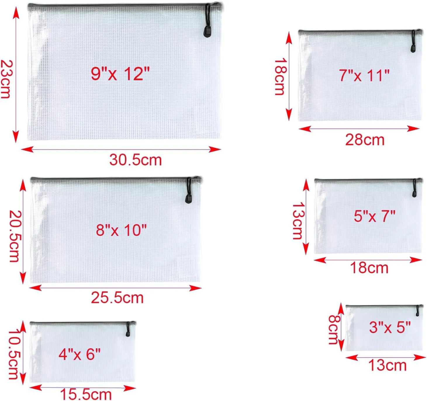 Oaimyy-18 Pcs,3"x 5",Plastic Mesh Zipper Pouch Document Folders Bag Zipper Zip File Folders for Office Supplies, Travel,Organizing Storage (3"x 5", Black)