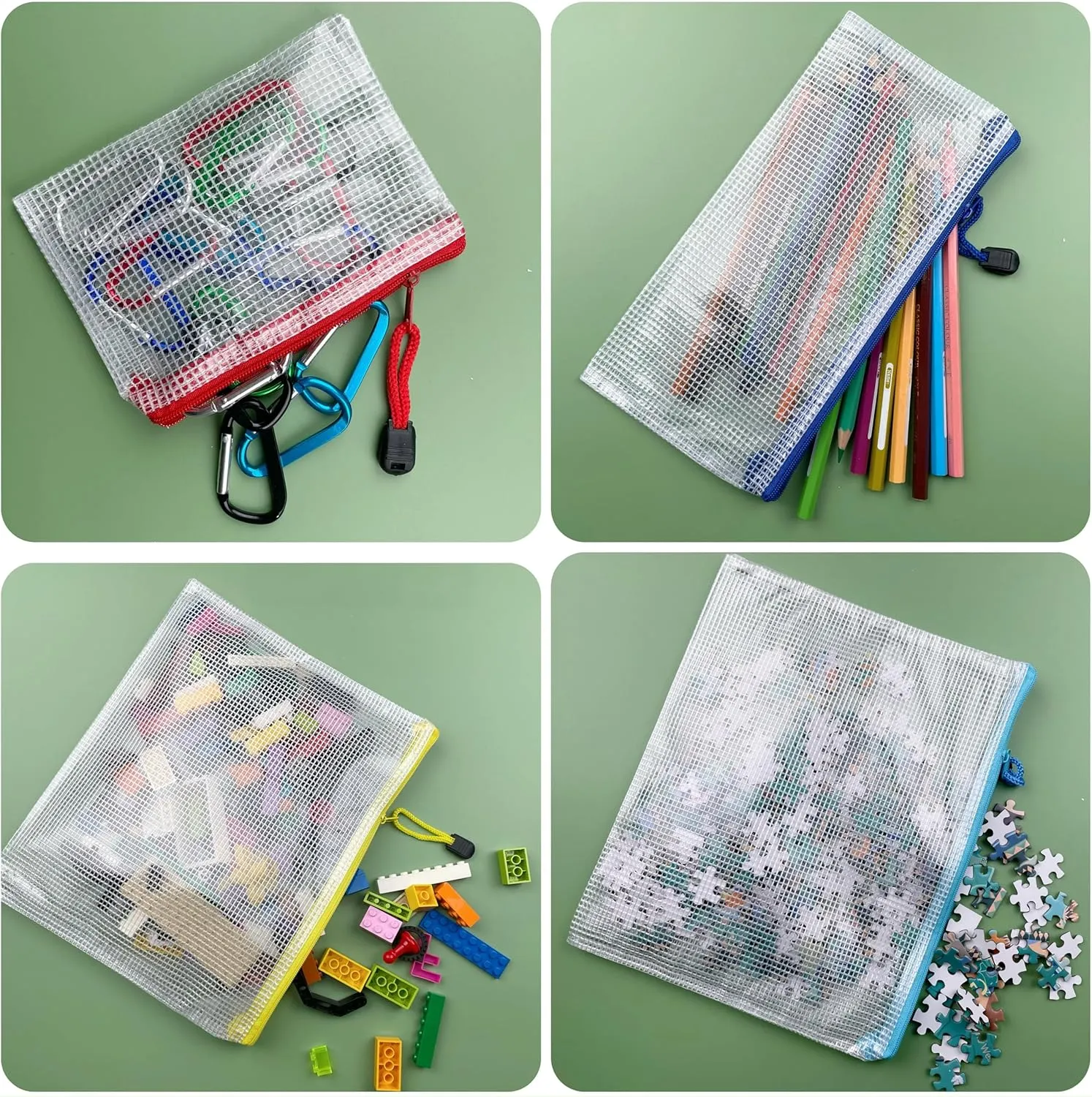Oaimyy-18 Pcs,3"x 5",Plastic Mesh Zipper Pouch Document Folders Bag Zipper Zip File Folders for Office Supplies, Travel,Organizing Storage (3"x 5", Black)