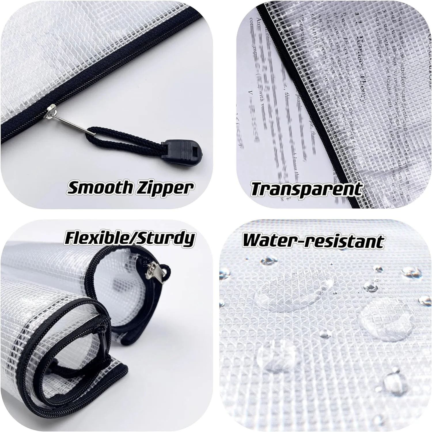 Oaimyy-18 Pcs,3"x 5",Plastic Mesh Zipper Pouch Document Folders Bag Zipper Zip File Folders for Office Supplies, Travel,Organizing Storage (3"x 5", Black)