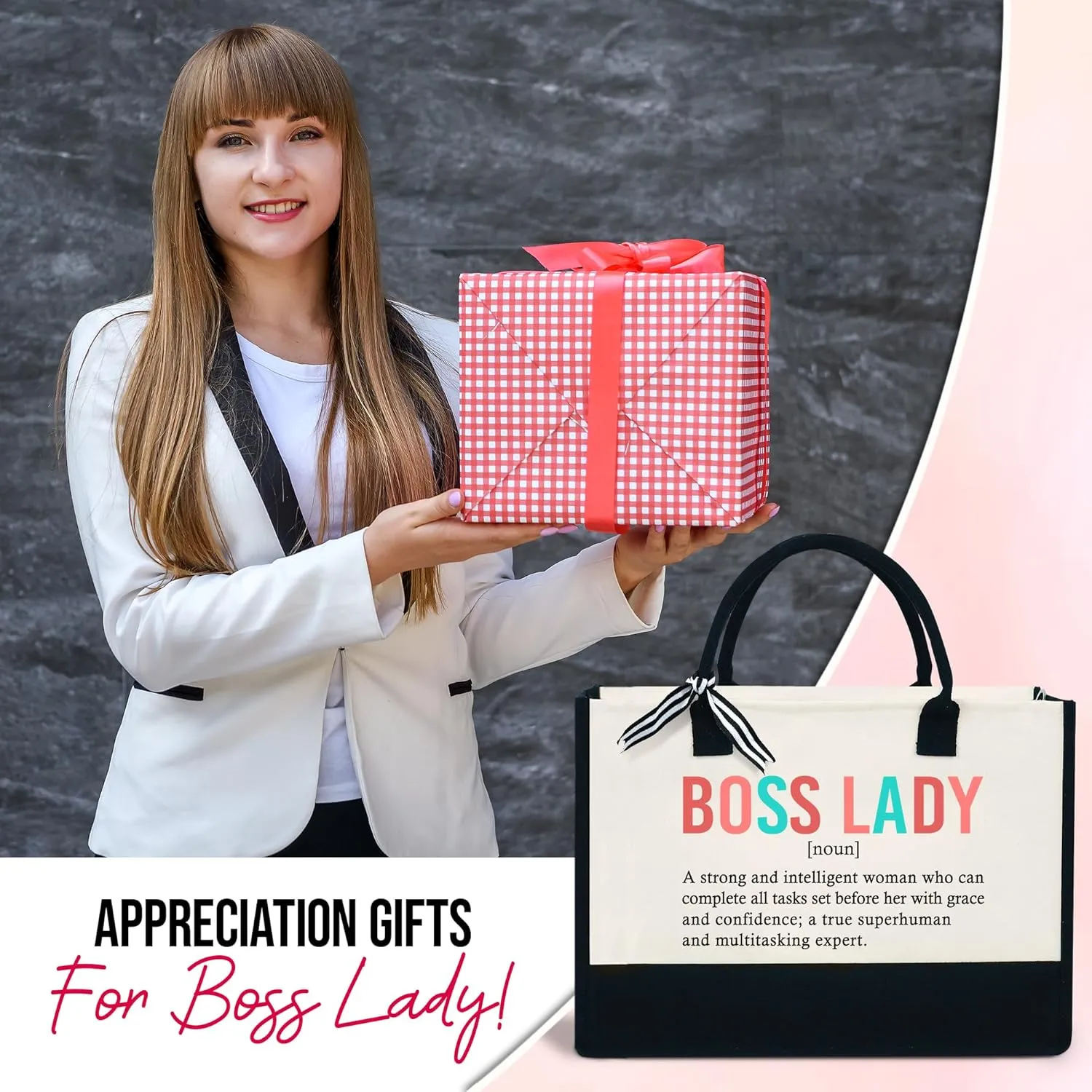 OASSIE Appreciation Gifts for Women - Canvas Tote Bag 13oz with Zipper - Mothers Day Birthday Thank You Gifts for Women Mom