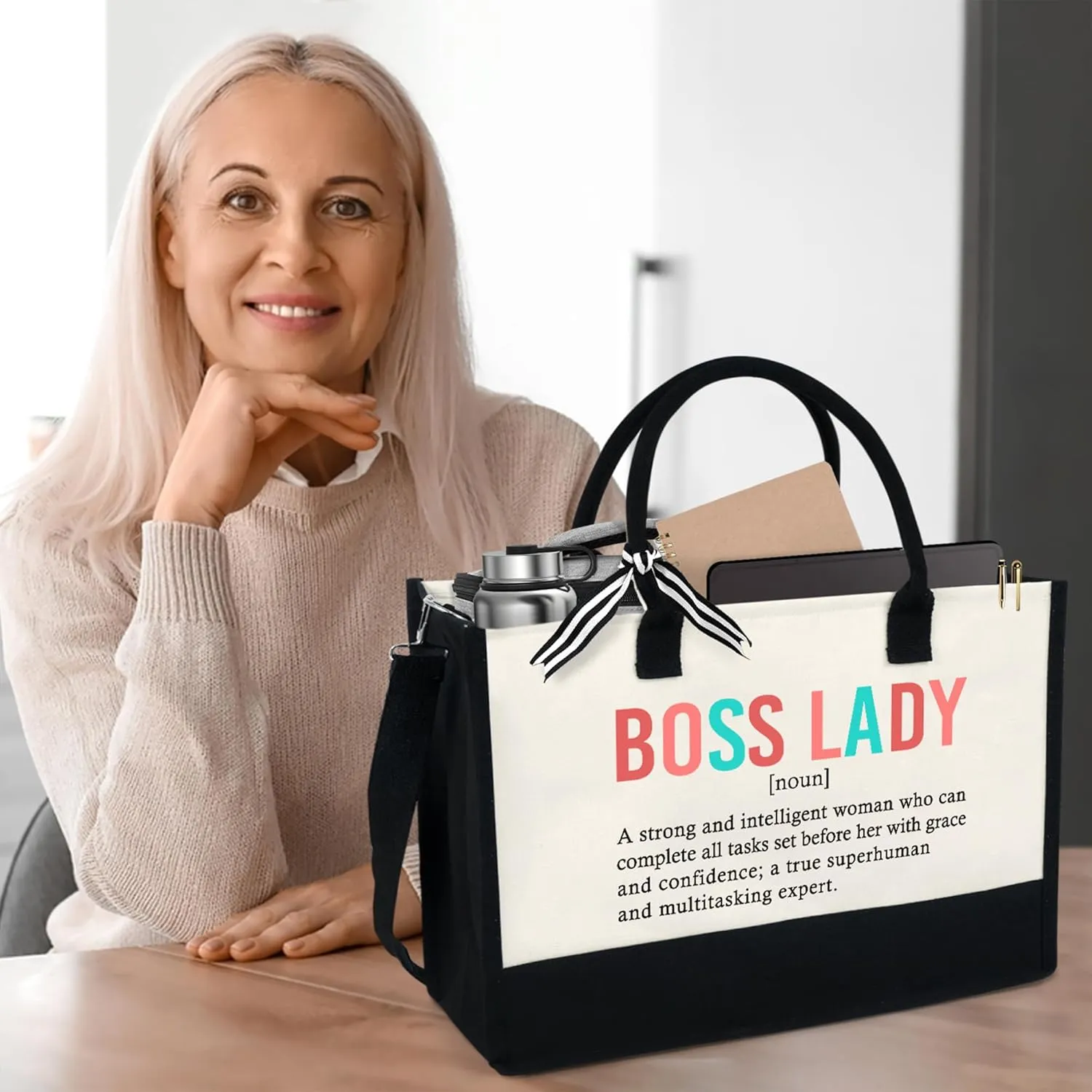 OASSIE Appreciation Gifts for Women - Canvas Tote Bag 13oz with Zipper - Mothers Day Birthday Thank You Gifts for Women Mom