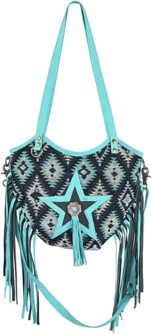 OHV407 TOTE Upcycled Wool Genuine Leather women bag western handbag purse