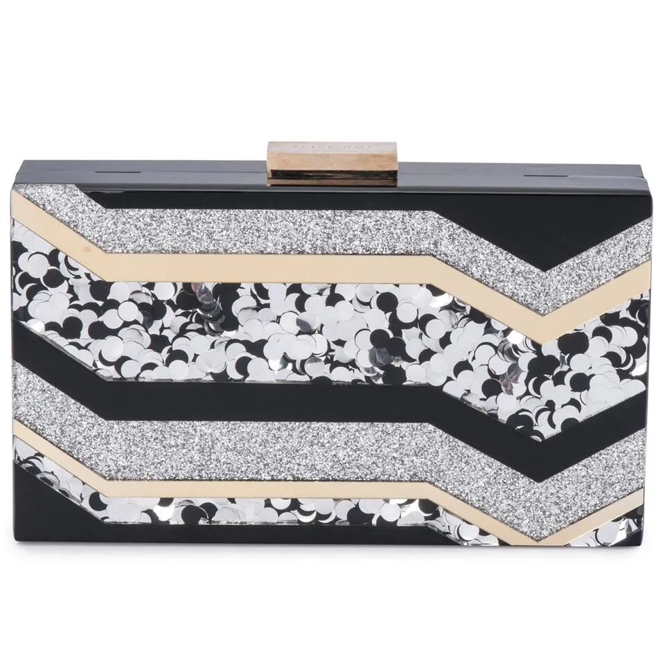 Olga Berg Camilla Glitter Acrylic Clutch in Black