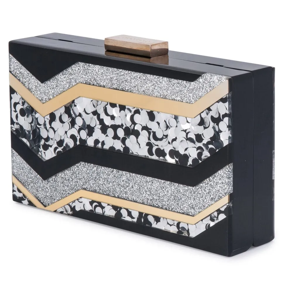 Olga Berg Camilla Glitter Acrylic Clutch in Black