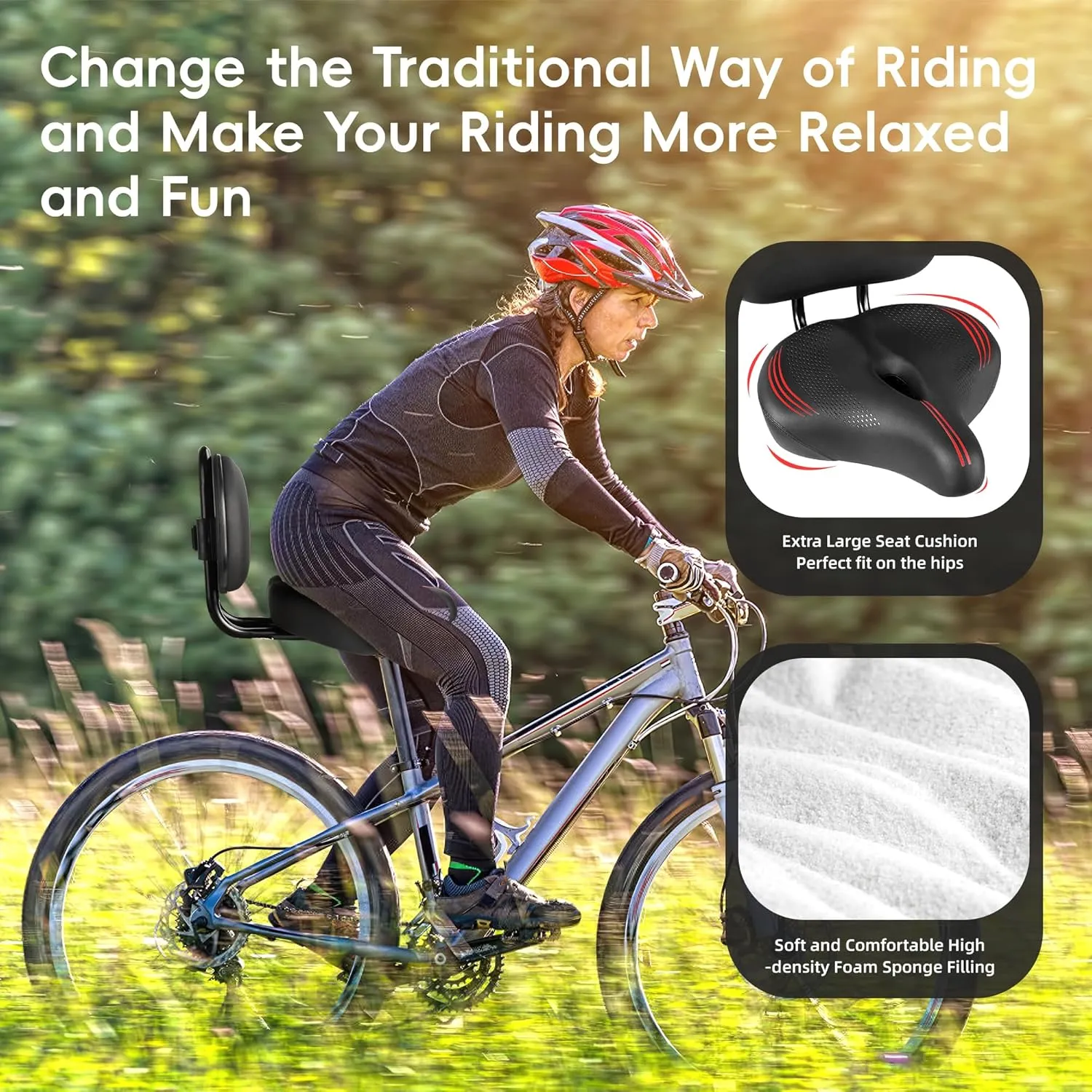 Oversized Bike Seat for Peloton Bike & Bike , Comfort Seat Cushion Compatible with Peloton, Road or Exercise Bikes, Bicycle Wide Saddle Replacement for Men & Women, Accessories for Peloton