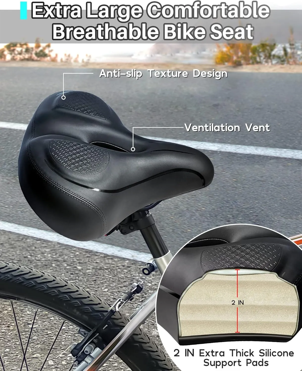 Oversized Bike Seat for Peloton Bike & Bike Plus, Comfort Exercise or Road and Electric Bike Seat Cushion Extra Wide, Bike Saddle Replacement for Women & Men, Accessory for Bikes