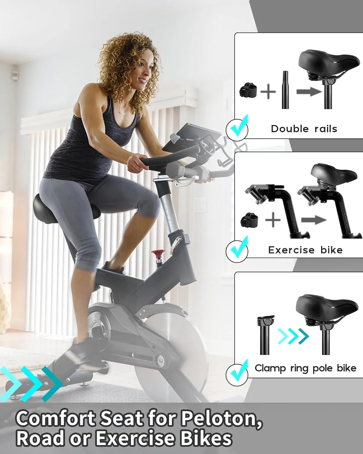 Oversized Bike Seat for Peloton Bike & Bike Plus, Comfort Exercise or Road and Electric Bike Seat Cushion Extra Wide, Bike Saddle Replacement for Women & Men, Accessory for Bikes