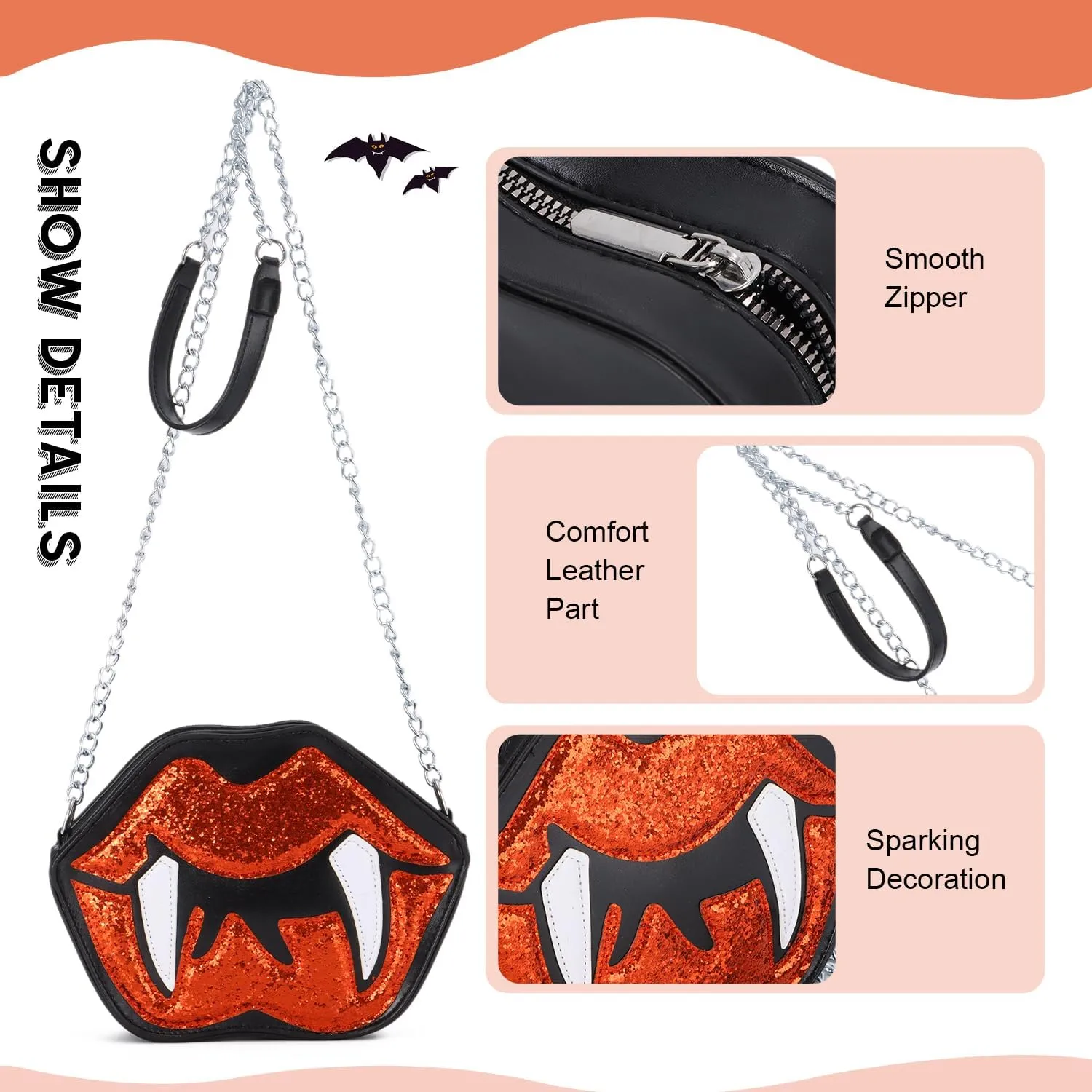 Oweisong Novelty Halloween Purse for Women Fun Shaped Lip Shoulder Bag Devil Handbag Ghost Crossbody Bag