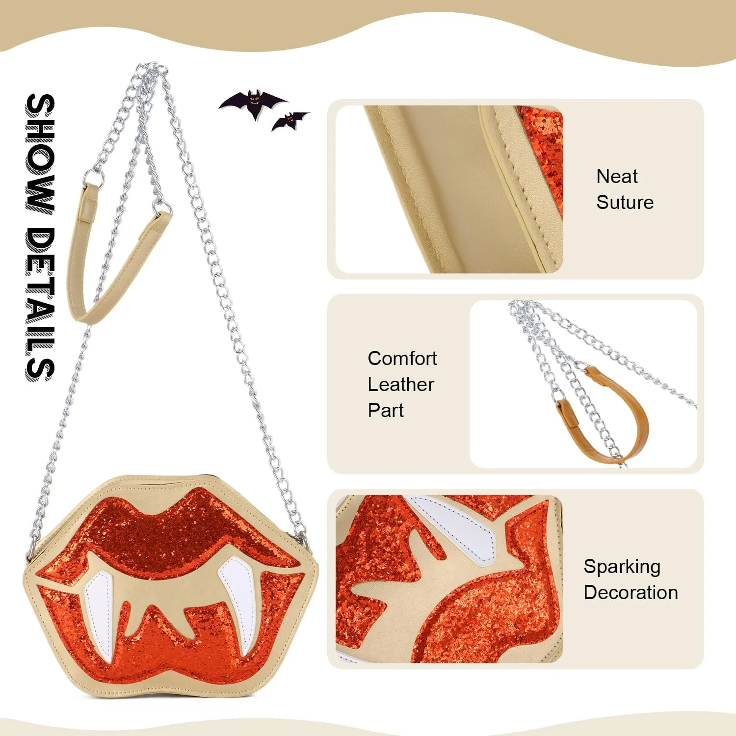 Oweisong Novelty Halloween Purse for Women Fun Shaped Lip Shoulder Bag Devil Handbag Ghost Crossbody Bag