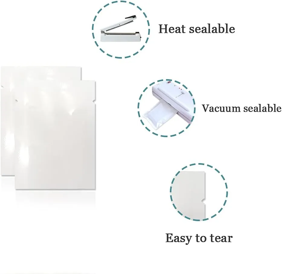 PABCK 1000 Pieces 2.75x3.9 inch (Inside Size 2.4x3.5 inch) White Metallic Mylar Foil Open Top Sealable Bags Vacuum Heat Seal Pouches for Food Storage Packaging with Tear Notches