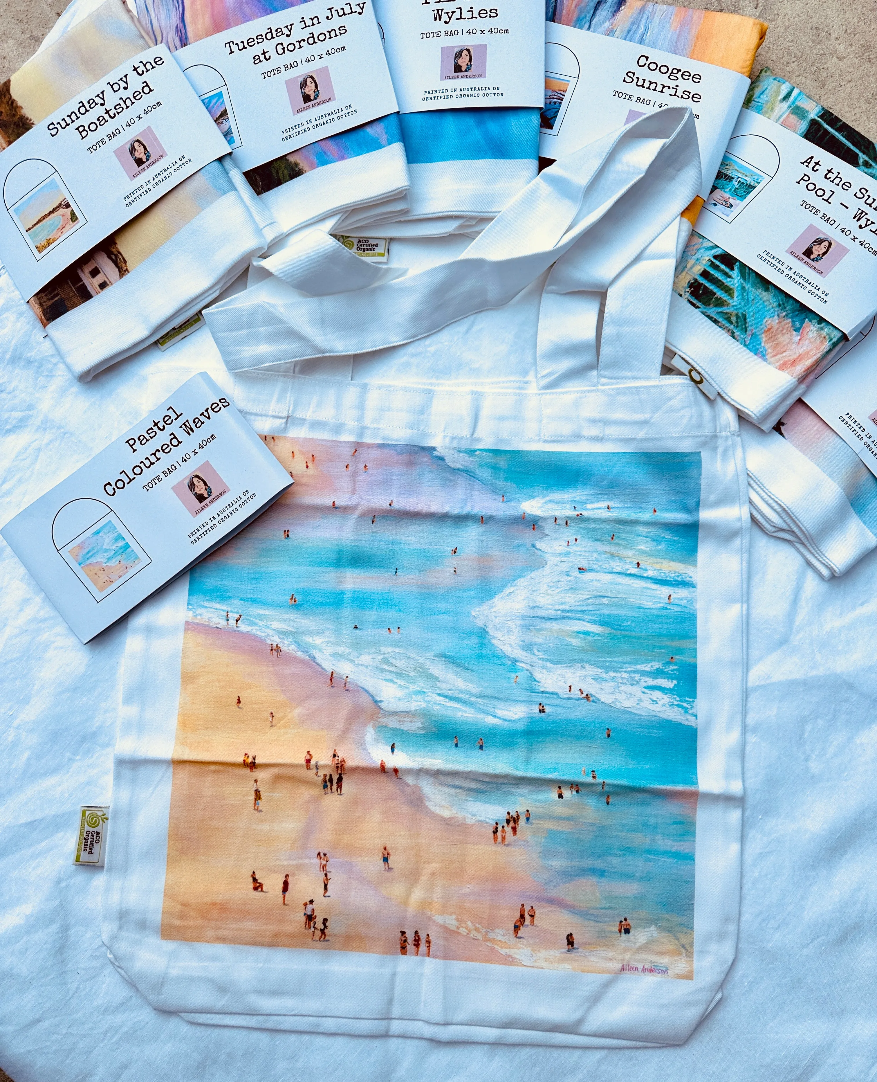 Pastel Coloured Waves by Aileen Anderson Tote Bag