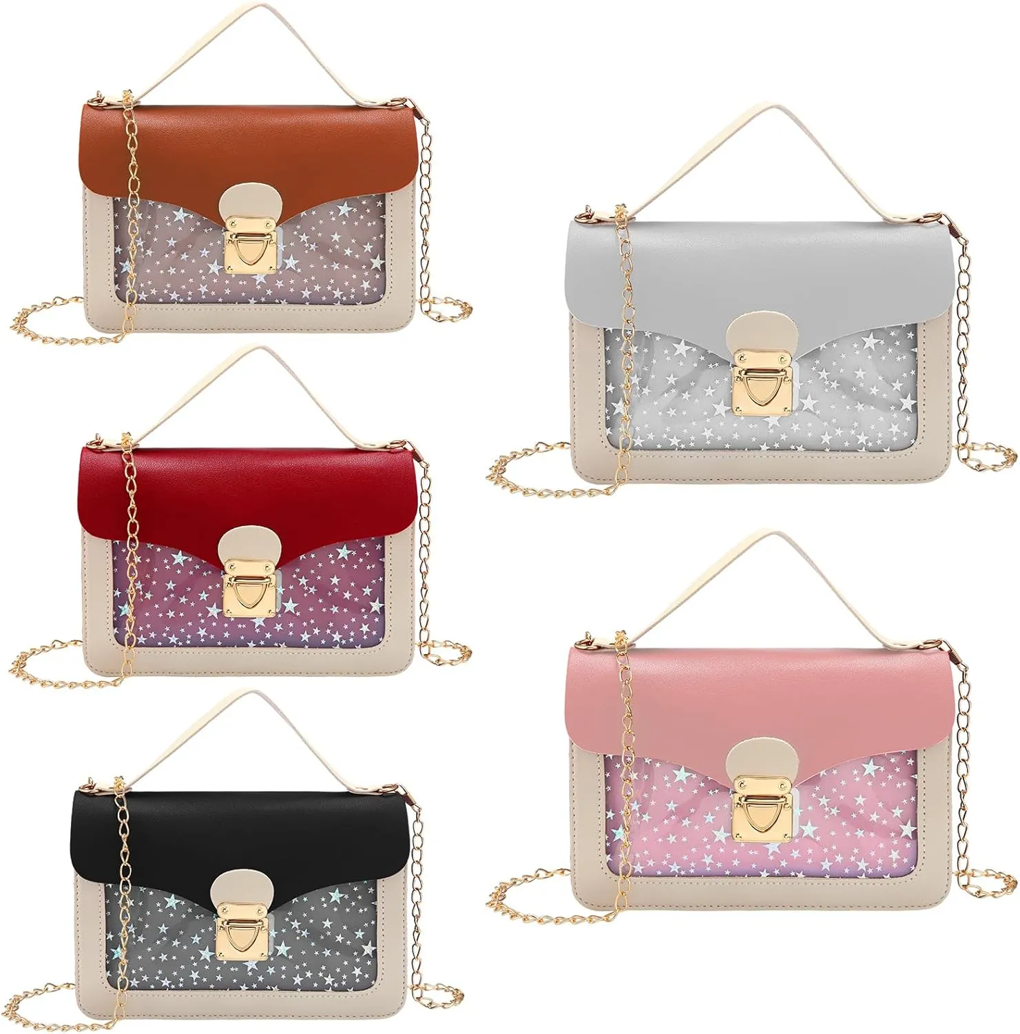 Paterr 5 Pcs Little Girls Purses Kids Crossbody Purses Princess Chain Purse Cute Girl Chain Bag Gifts for Kids Girls Women