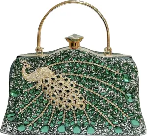 ‌Peacock-Embellished Women's Handbag with Removable Strap & Acrylic Gems - Polyester-Lined（5 Colors）
