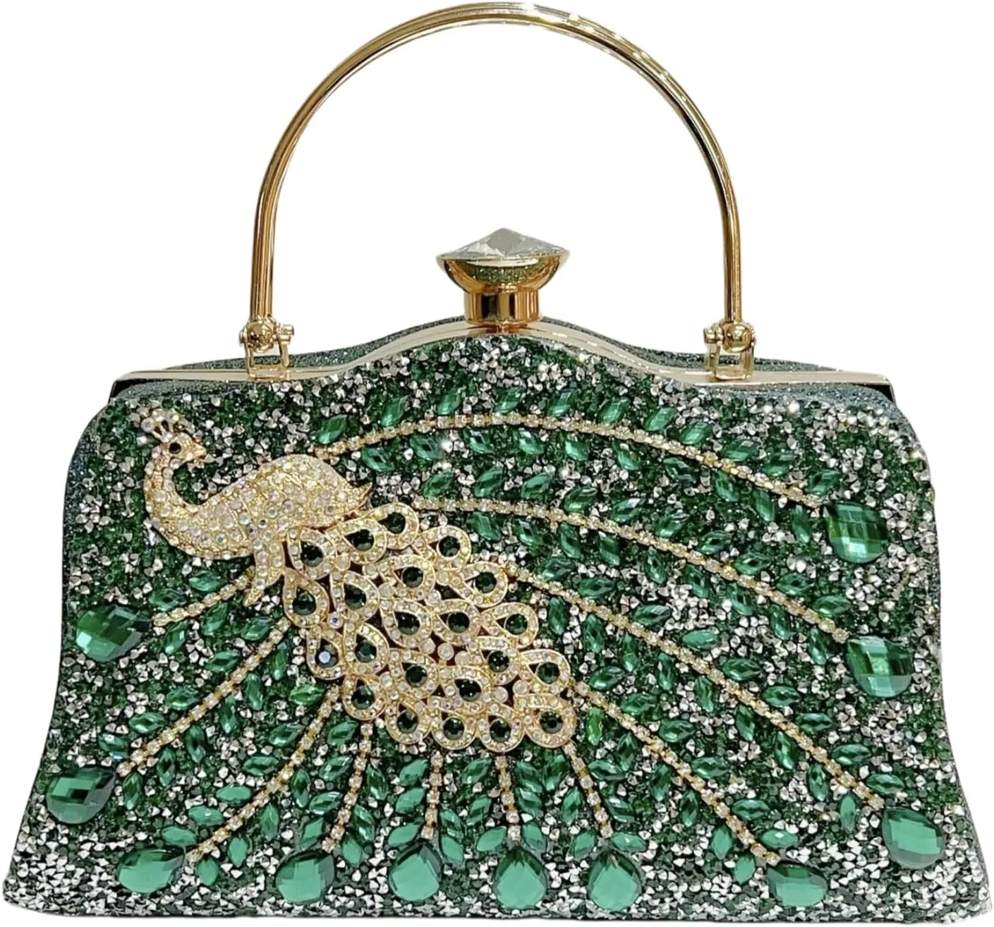 ‌Peacock-Embellished Women's Handbag with Removable Strap & Acrylic Gems - Polyester-Lined（5 Colors）