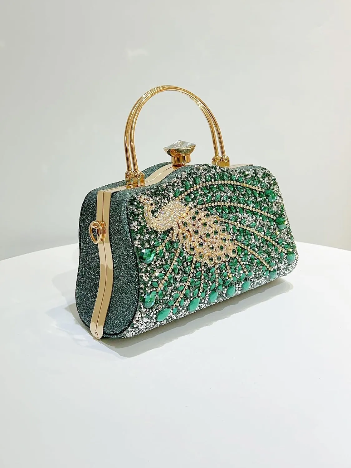 ‌Peacock-Embellished Women's Handbag with Removable Strap & Acrylic Gems - Polyester-Lined（5 Colors）