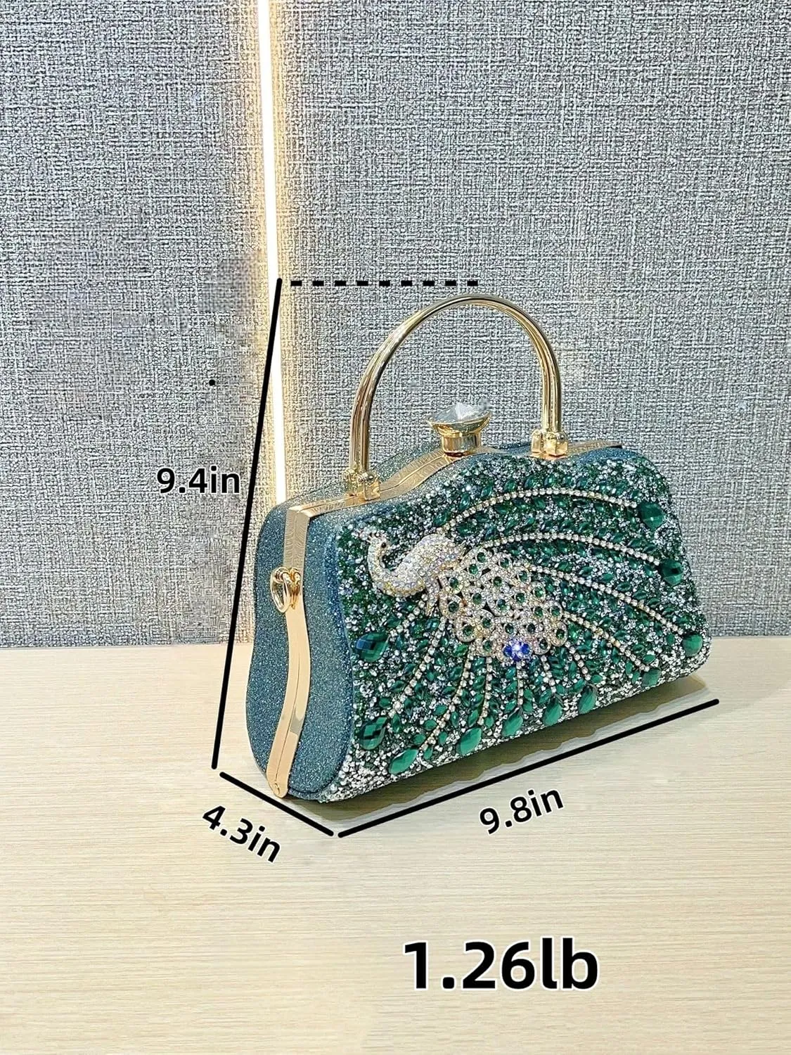 ‌Peacock-Embellished Women's Handbag with Removable Strap & Acrylic Gems - Polyester-Lined（5 Colors）