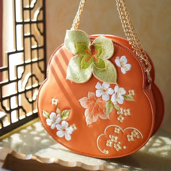 Persimmon Embroidered Crossbody Bag