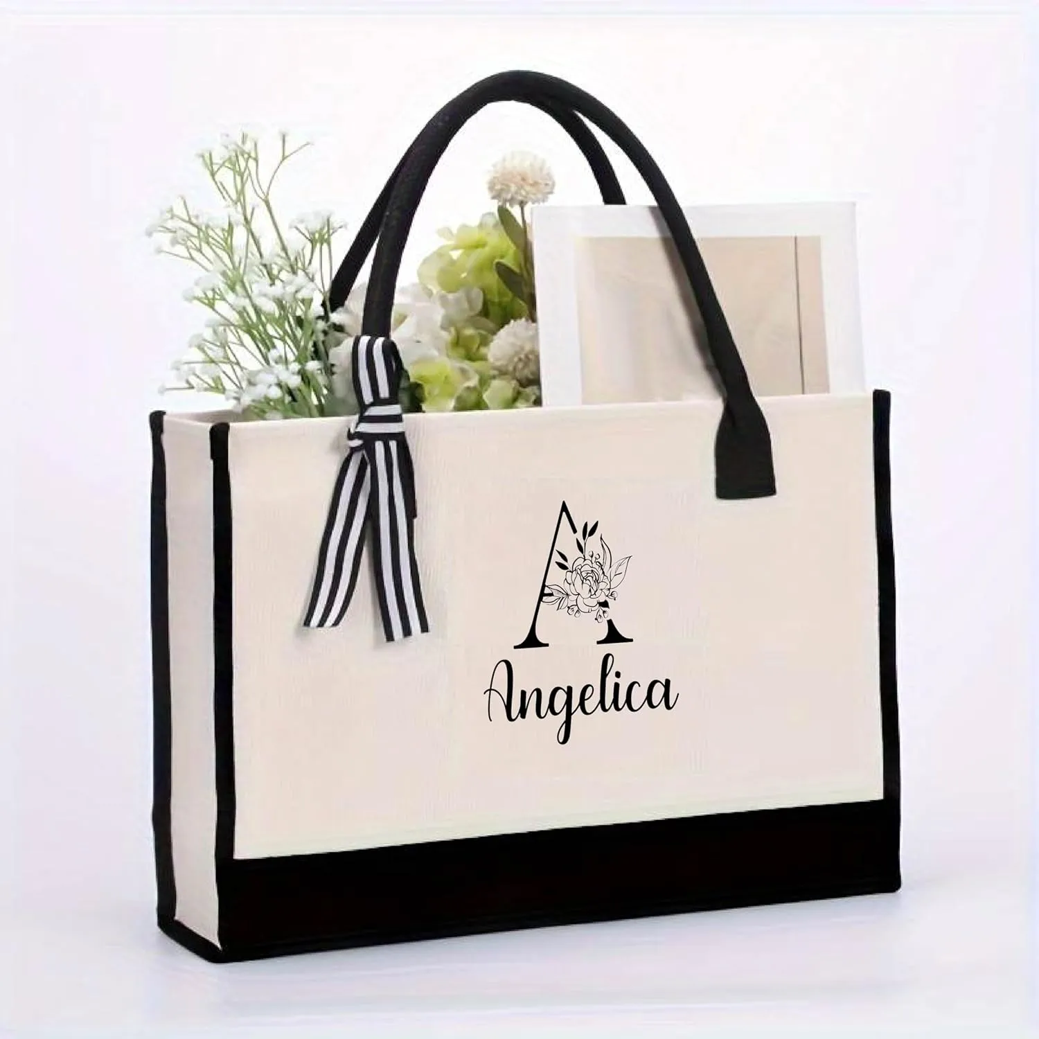 Personalized Tote Bag for Women | Monogram Gift | Tote Bag with zip pocket| Custom Beach Bags with Name |Gifts for Birthday
