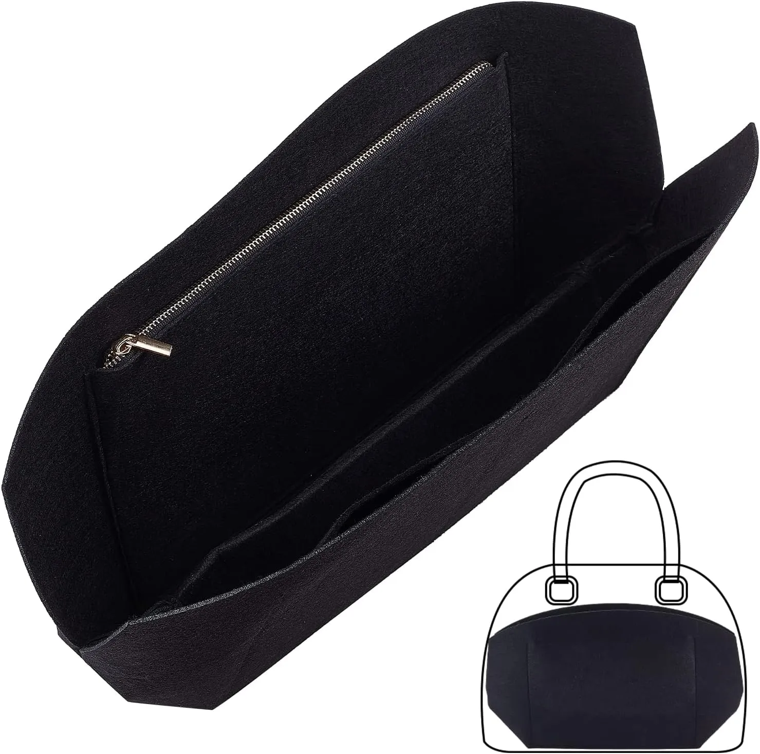 PH PandaHall Purse Organizer Insert, 1.1 x 0.9 x 0.5 Inch Felt Bag Organizer Shell Tote Organizer with Zipper and Pockets for Women Tote Purse Liner Purse in Purse Shaper Handbag, Black