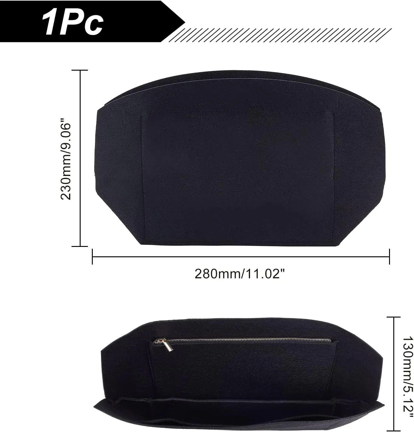PH PandaHall Purse Organizer Insert, 1.1 x 0.9 x 0.5 Inch Felt Bag Organizer Shell Tote Organizer with Zipper and Pockets for Women Tote Purse Liner Purse in Purse Shaper Handbag, Black