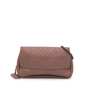 Pink Bottega Veneta Small Calfskin Intrecciomirage Embossed Butterfly Chain Crossbody