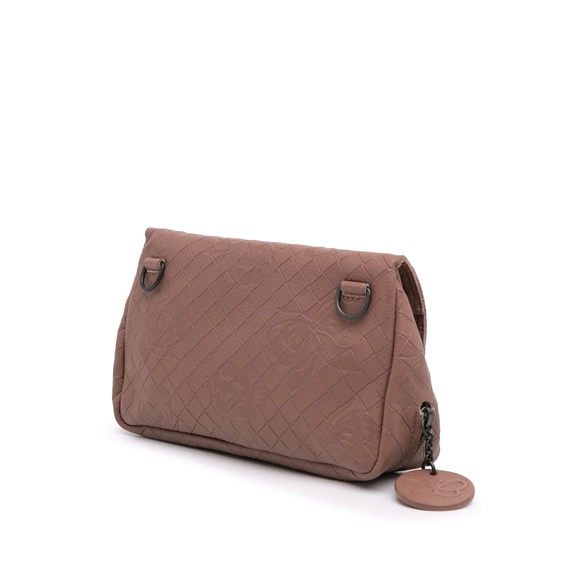 Pink Bottega Veneta Small Calfskin Intrecciomirage Embossed Butterfly Chain Crossbody