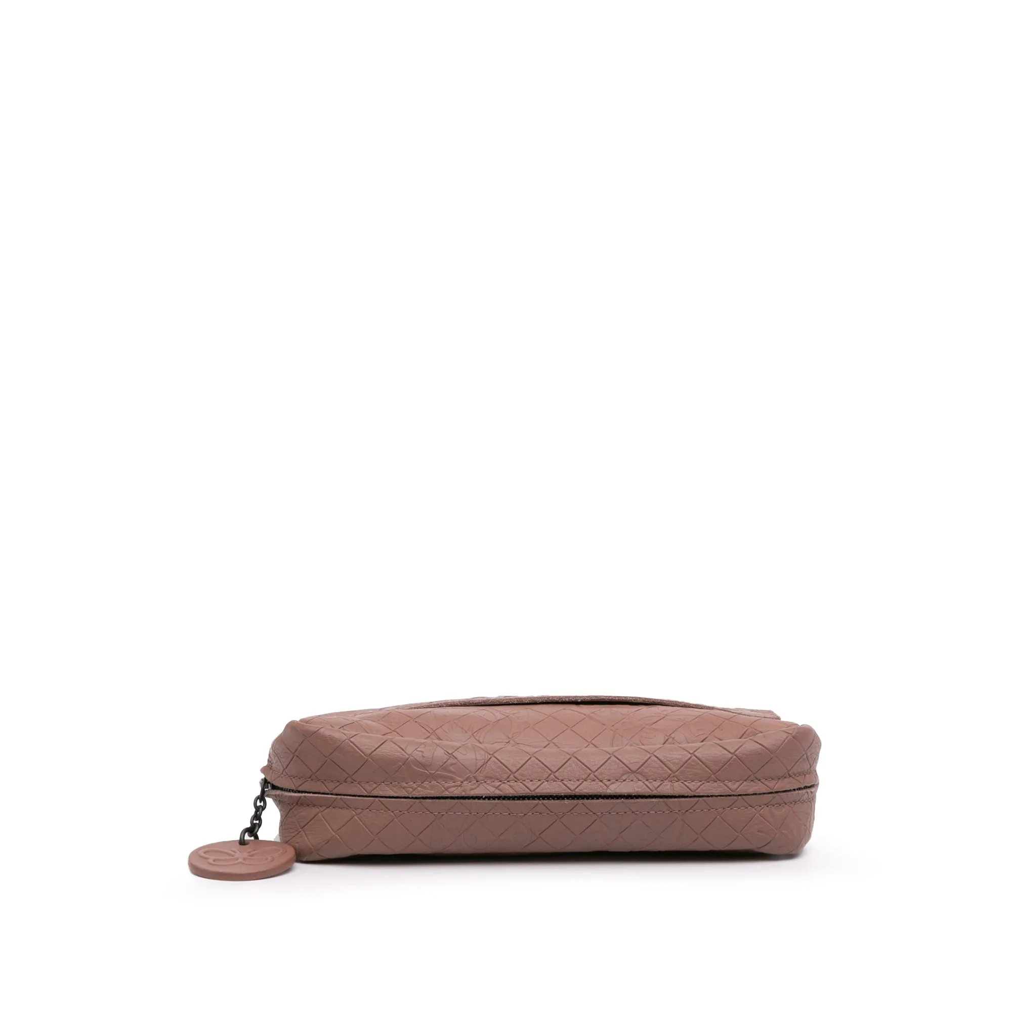 Pink Bottega Veneta Small Calfskin Intrecciomirage Embossed Butterfly Chain Crossbody