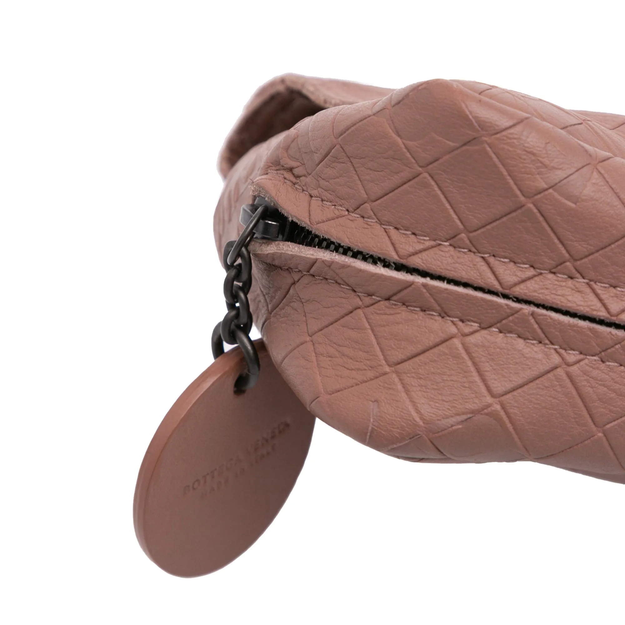 Pink Bottega Veneta Small Calfskin Intrecciomirage Embossed Butterfly Chain Crossbody