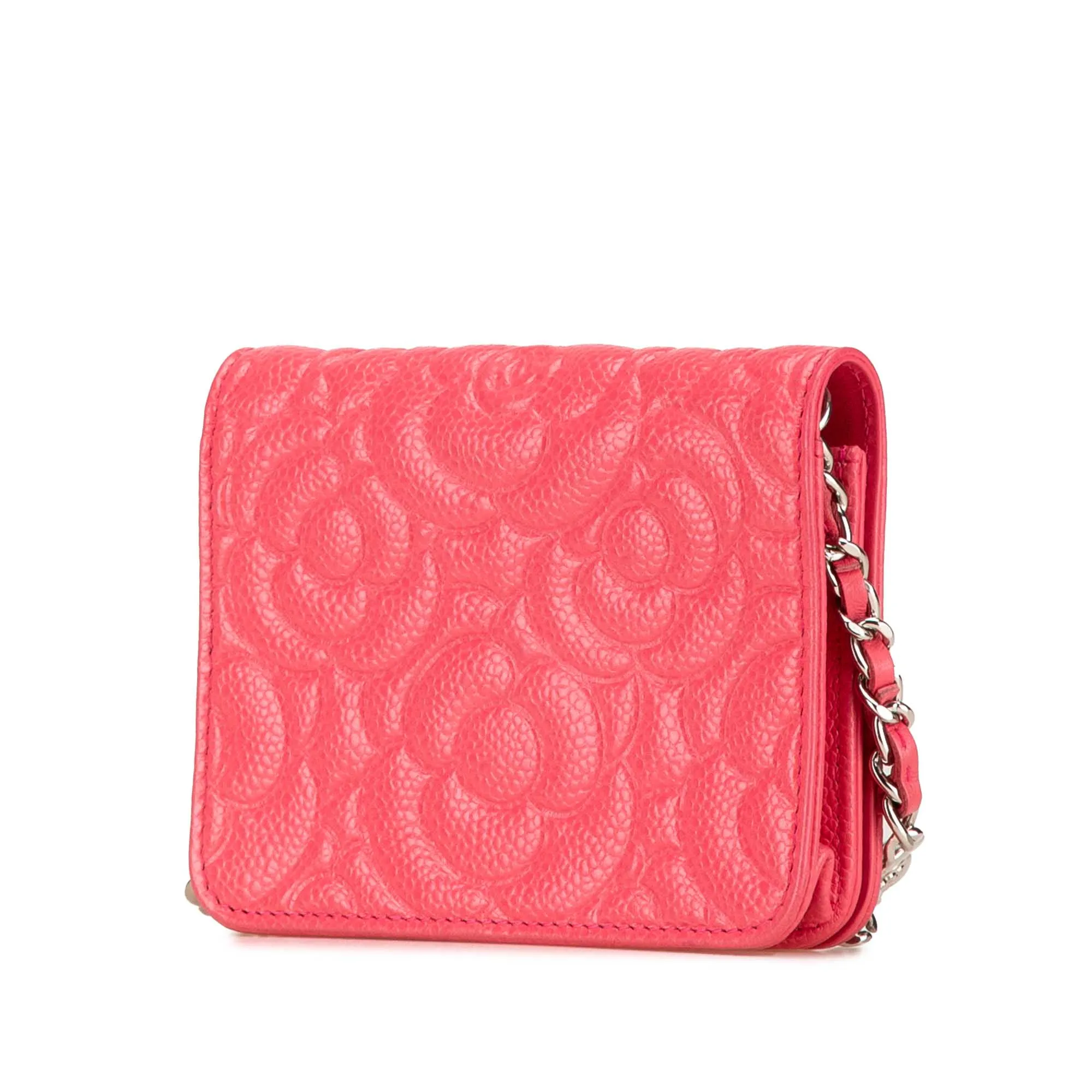 Pink Chanel CC Caviar Camellia Wallet On Chain Crossbody Bag
