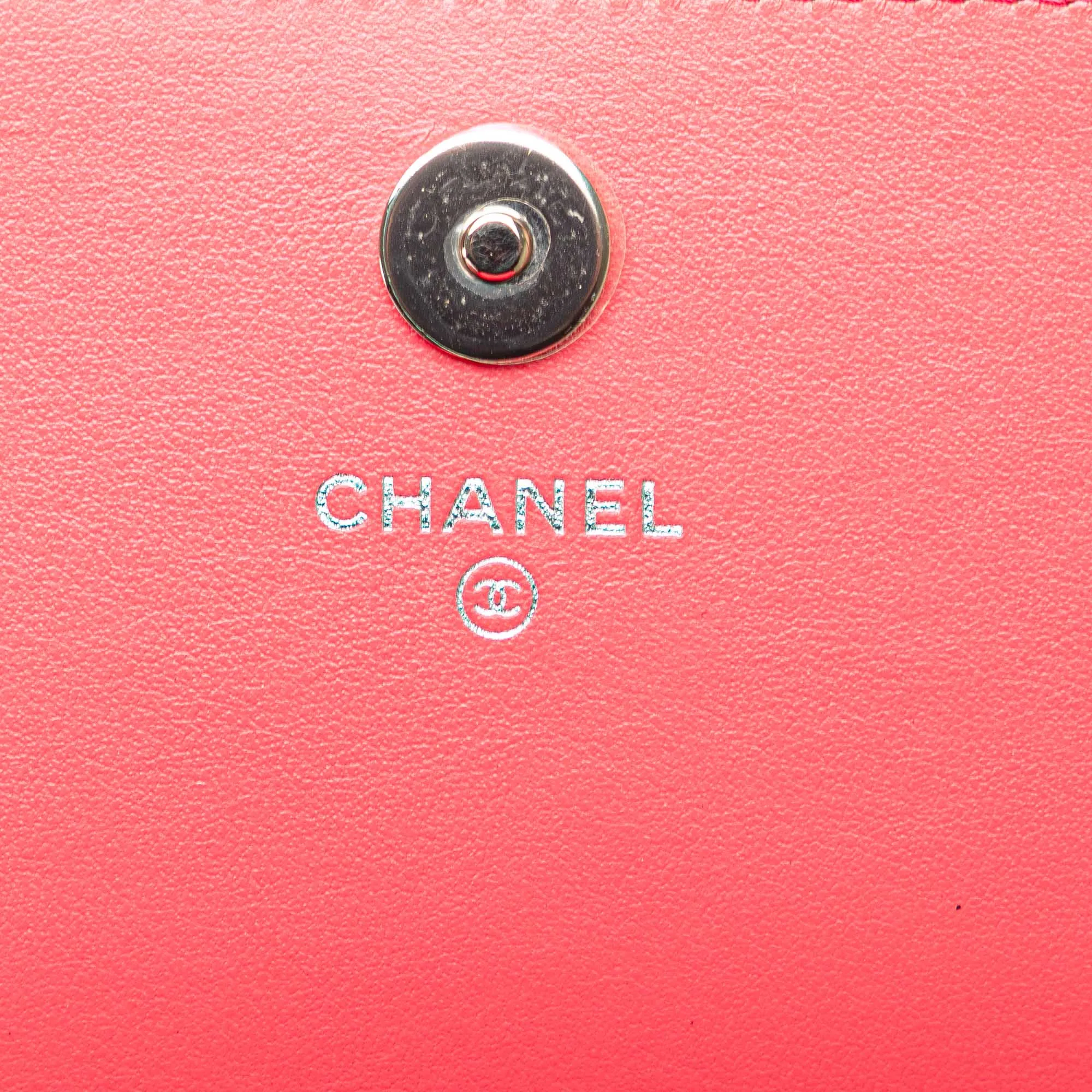 Pink Chanel CC Caviar Camellia Wallet On Chain Crossbody Bag