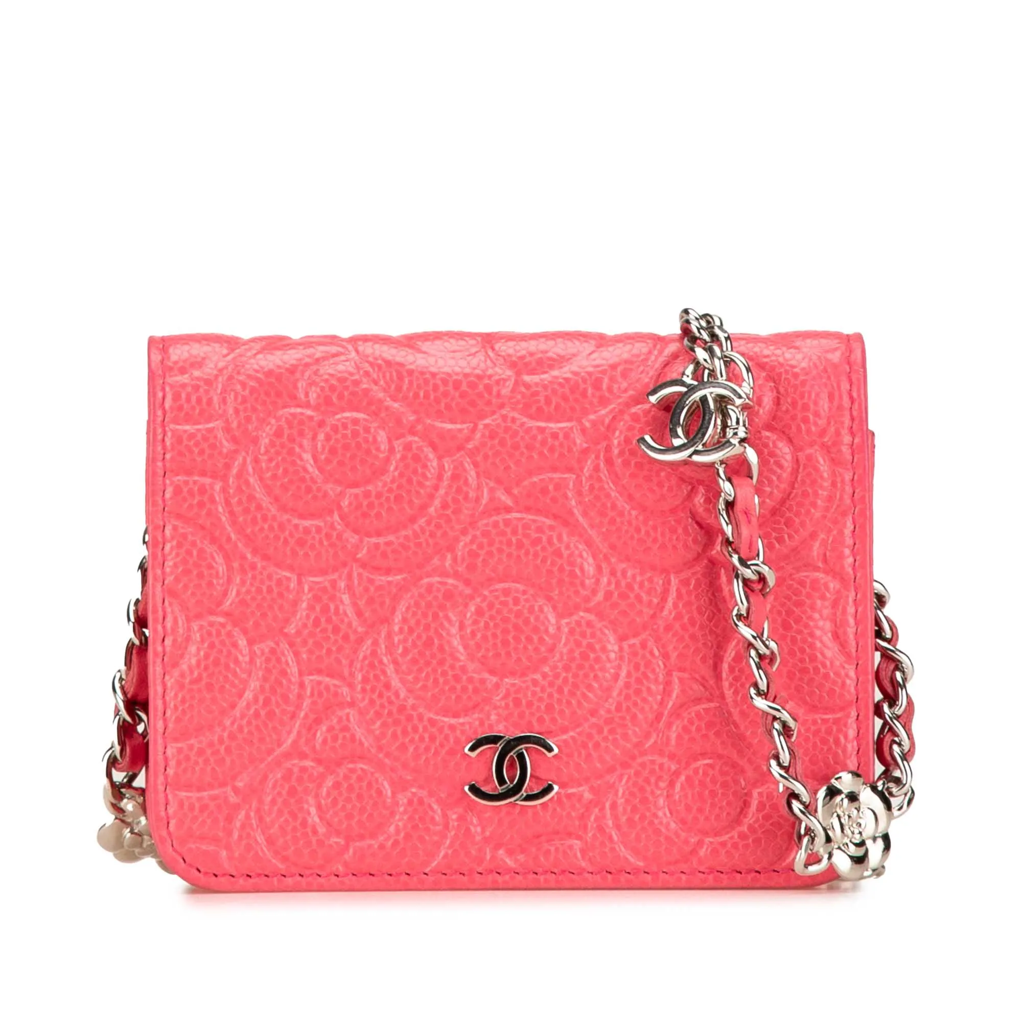 Pink Chanel CC Caviar Camellia Wallet On Chain Crossbody Bag