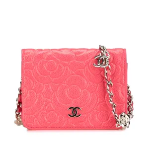 Pink Chanel CC Caviar Camellia Wallet On Chain Crossbody Bag