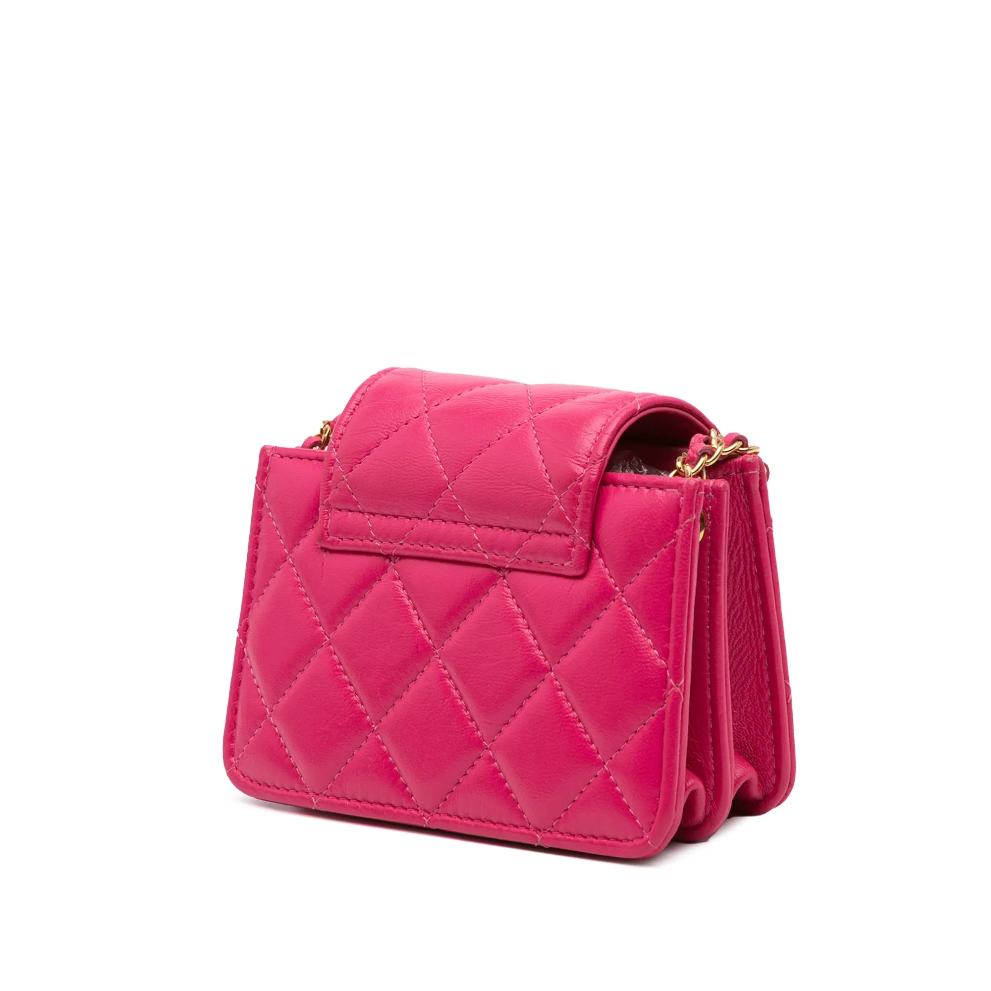 Pink Chanel CC Quilted Lambskin Flap Clutch On Chain Crossbody Bag