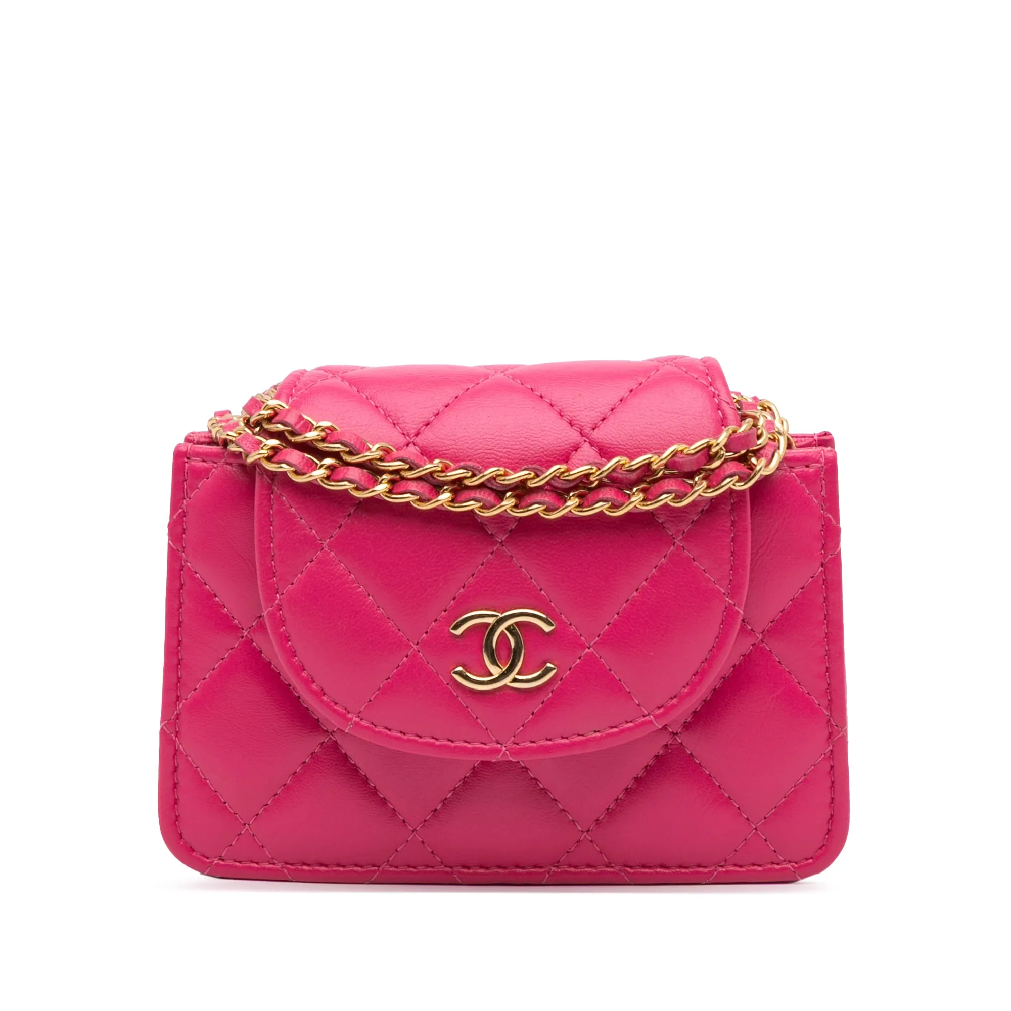 Pink Chanel CC Quilted Lambskin Flap Clutch On Chain Crossbody Bag