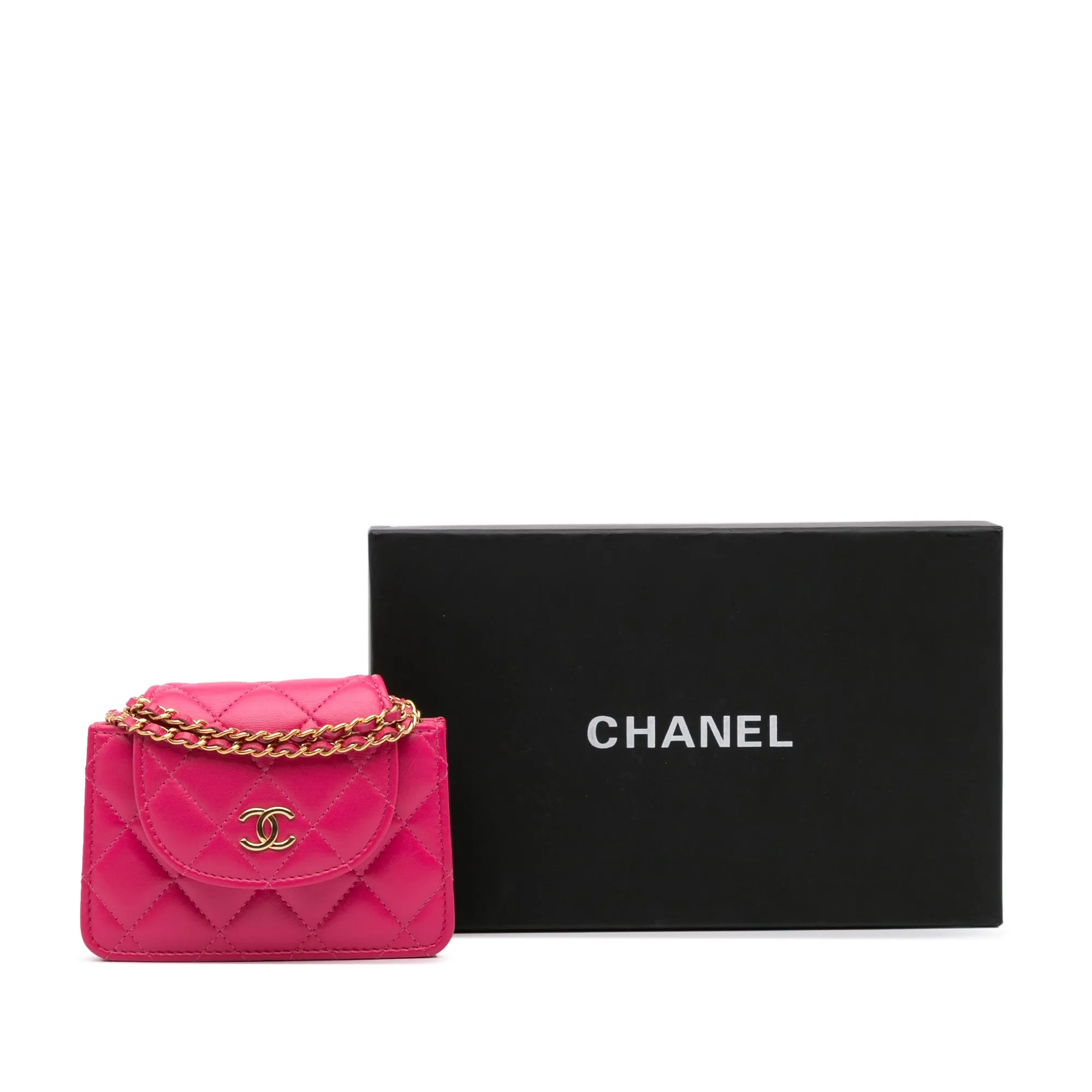Pink Chanel CC Quilted Lambskin Flap Clutch On Chain Crossbody Bag