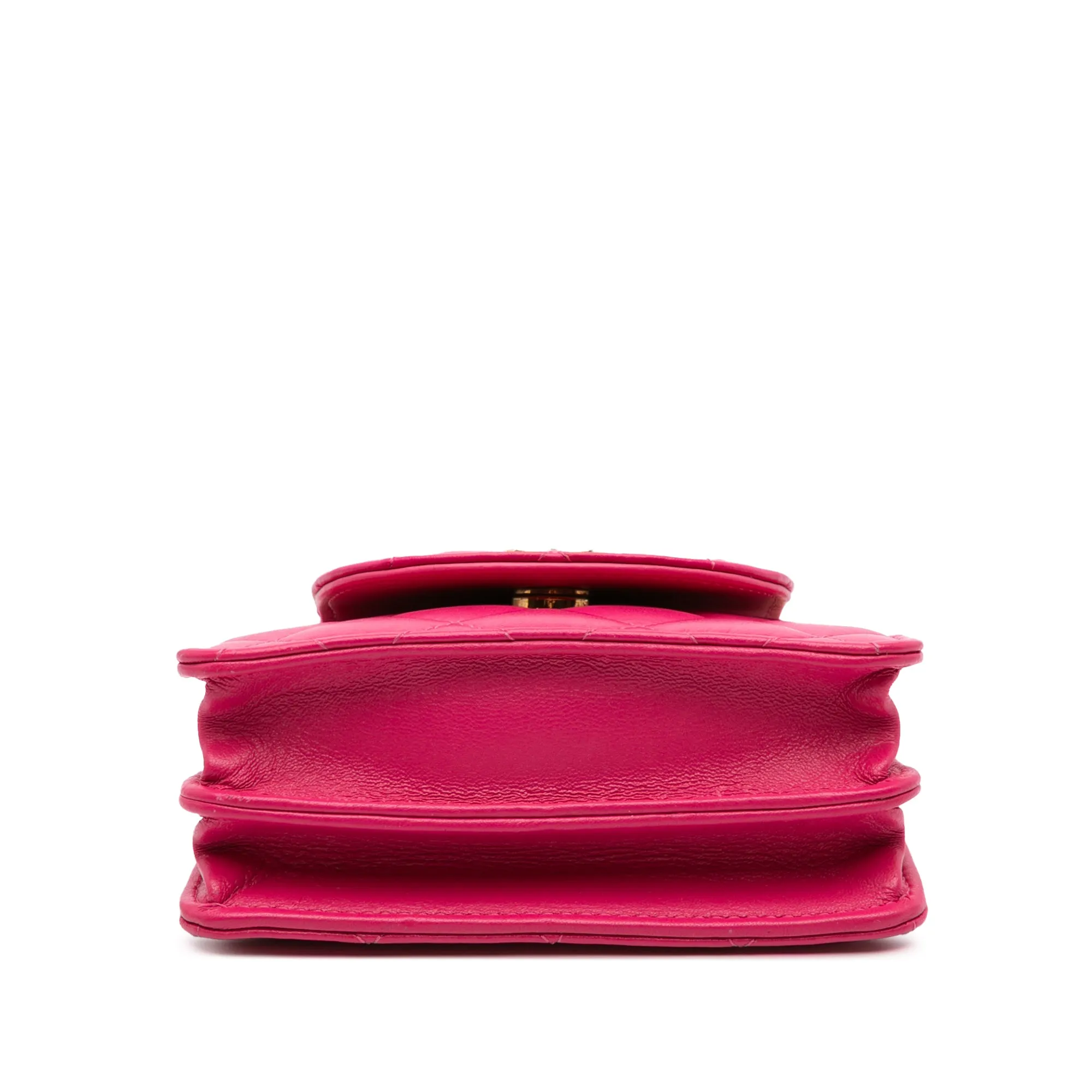 Pink Chanel CC Quilted Lambskin Flap Clutch On Chain Crossbody Bag