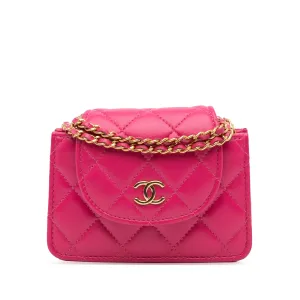 Pink Chanel CC Quilted Lambskin Flap Clutch On Chain Crossbody Bag