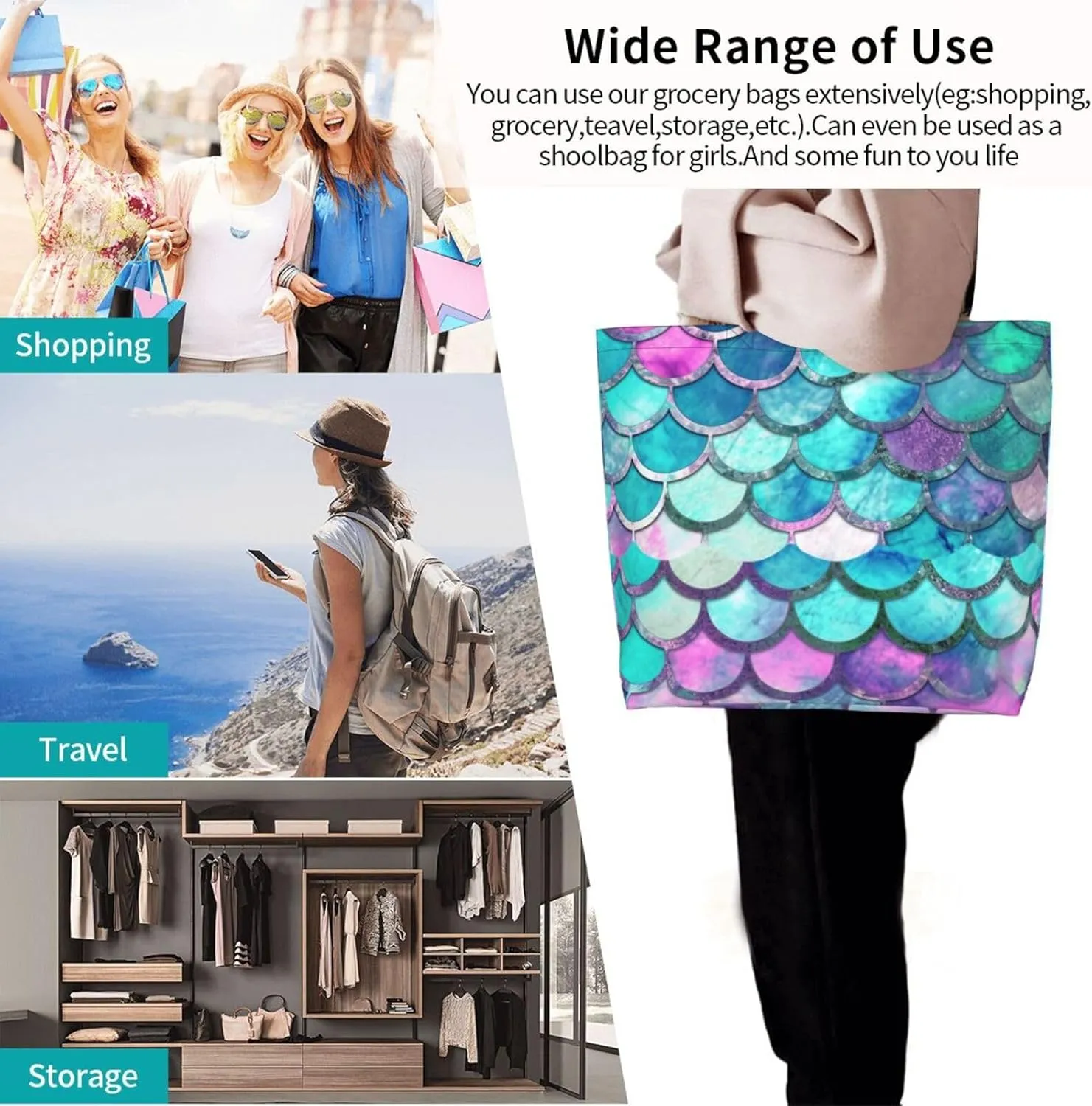 Pink Peach Pattern Printed Shoulder Bag for Women Casual Handbag Shopping Bag