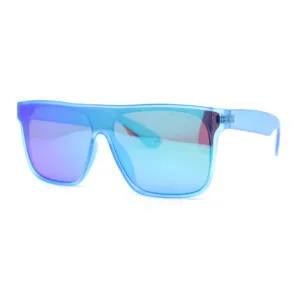 Polarized Pop Color Mirror Shield Horn Rim Oversize Sunglasses