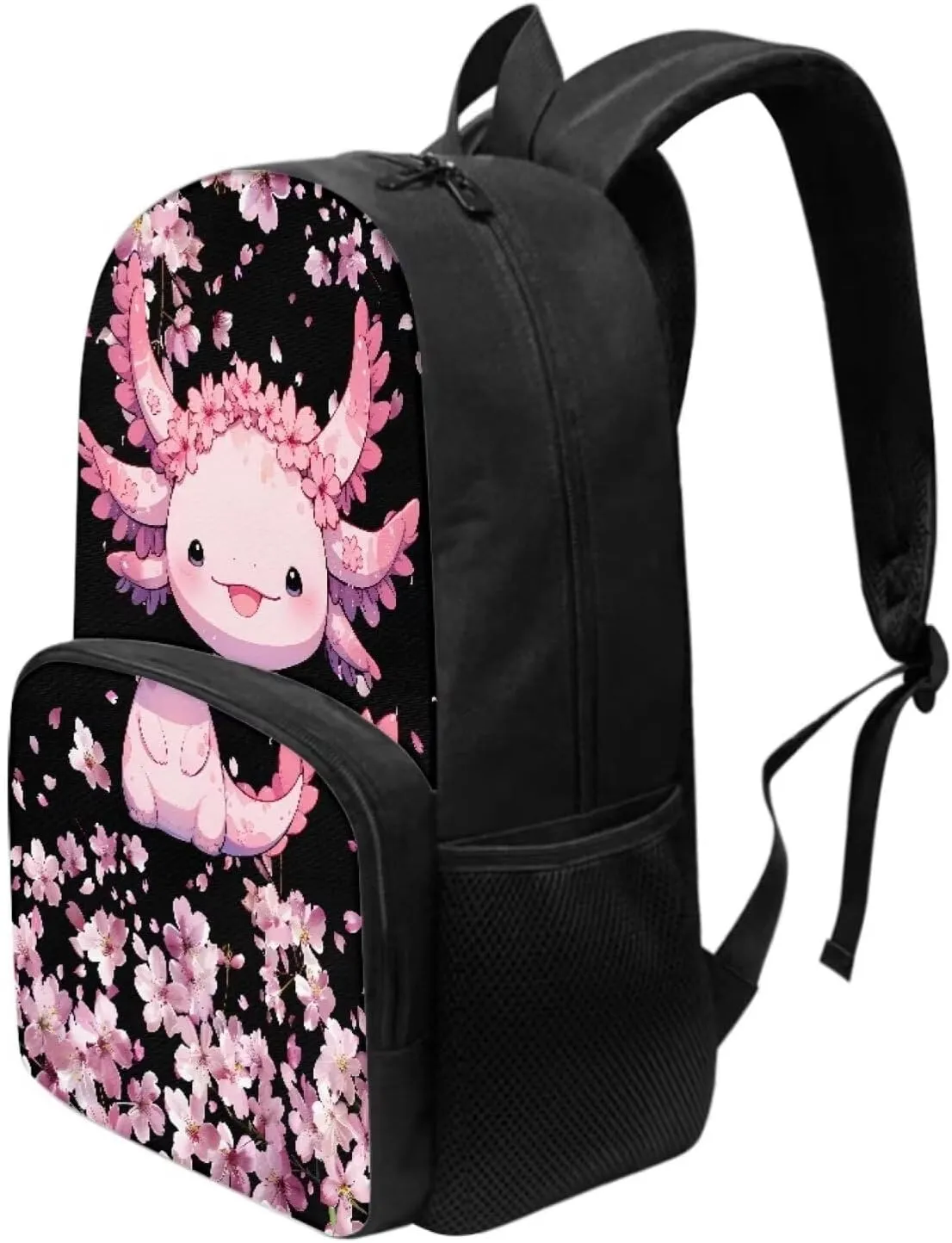 POLERO Cherry Blossom Axolotl Backpack Girls 6-8 Kids Backpacks School Bag Bookbag Schoolbag Daypack Travel Bag with Front Pocket