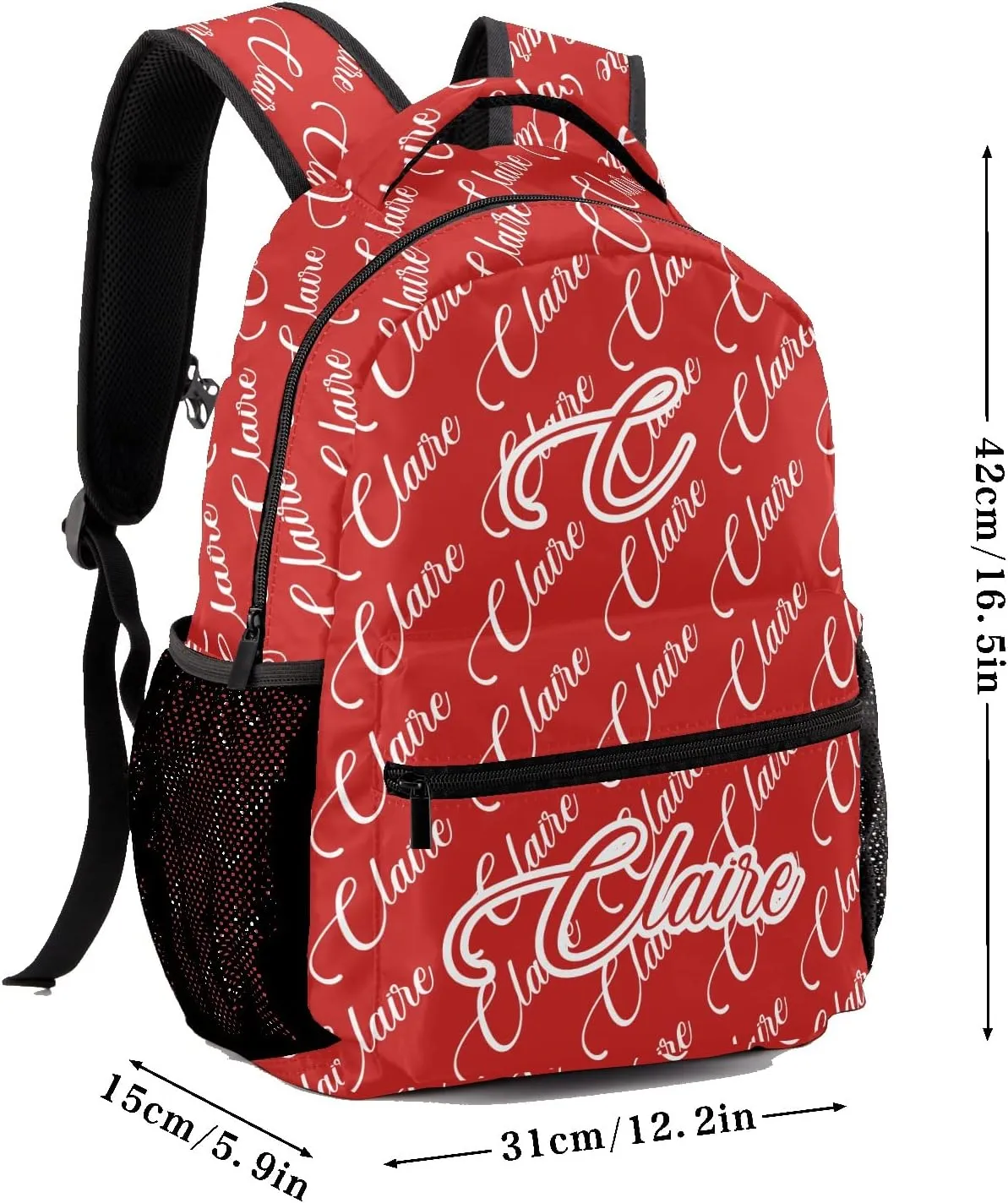 Polyester Personalized School Backpack Bookbag with Name Text, Fashion Custom Elementary Boys Girls Kids Book Bag, Waterproof Customize Bookbag Unique Gift, 1 Pack