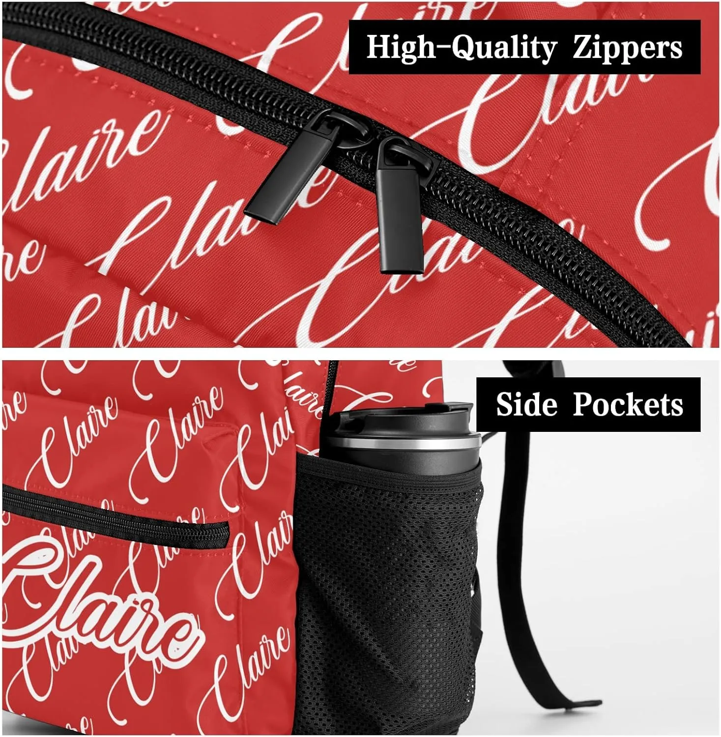 Polyester Personalized School Backpack Bookbag with Name Text, Fashion Custom Elementary Boys Girls Kids Book Bag, Waterproof Customize Bookbag Unique Gift, 1 Pack