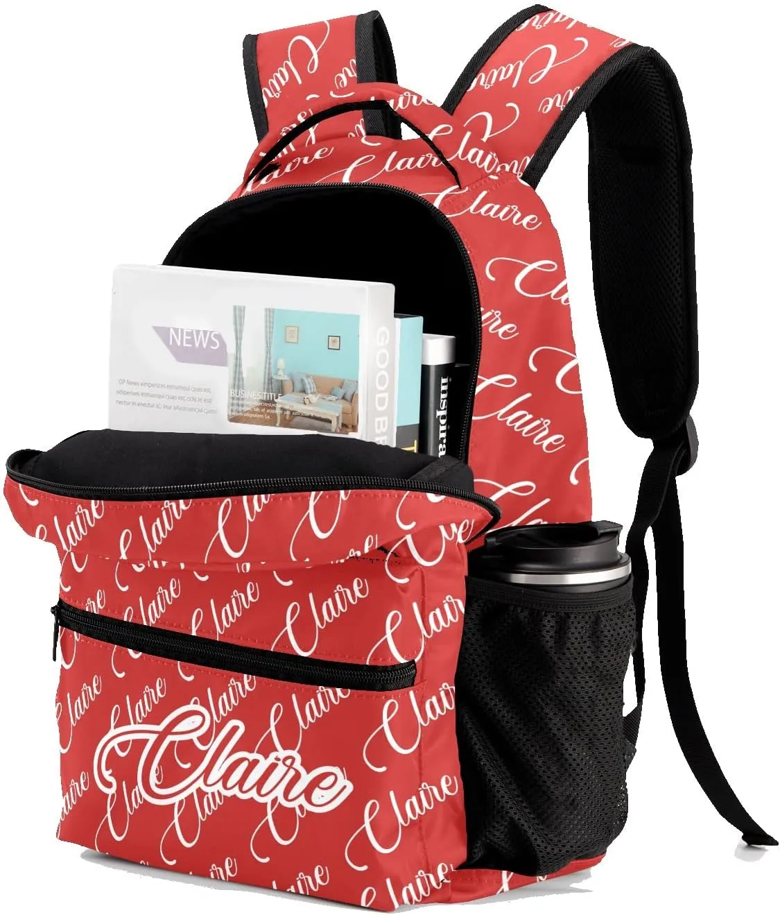 Polyester Personalized School Backpack Bookbag with Name Text, Fashion Custom Elementary Boys Girls Kids Book Bag, Waterproof Customize Bookbag Unique Gift, 1 Pack
