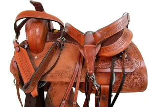 Pony and Adult Western Leather Horse Saddle Comfy Horse Seat Ranch Roping Racing Saddle Tree Trail Comfort Barrel Tack Size 10 to 18 Inch Seat