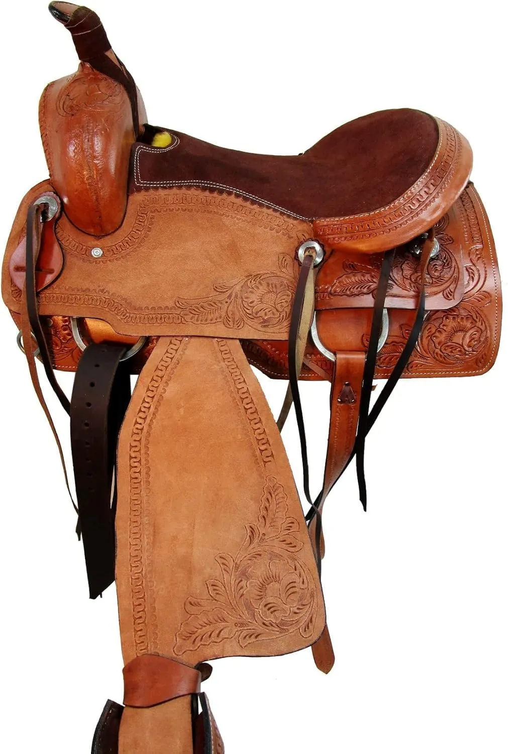 Pony and Adult Western Leather Horse Saddle Comfy Horse Seat Ranch Roping Racing Saddle Tree Trail Comfort Barrel Tack Size 10 to 18 Inch Seat