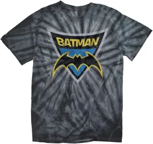 Popfunk Batman Bb Batman Shield Tie Dye Adult Unisex T-Shirt - Black Monochrome Tie Dye - X-Large